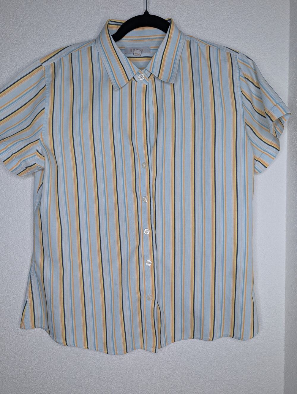 Bogari Women Silk Cotton Blend Striped Button Down Tee XL Travel Summer Coastal